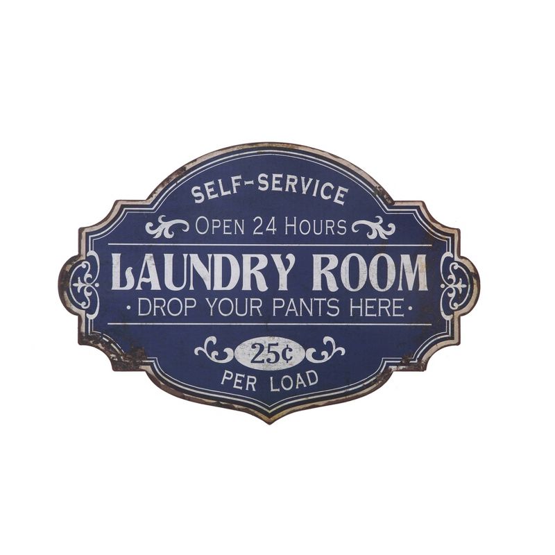 Vintage Metal Laundry Room Wall Sign with Distressed Finish Wall Decal Blue - Storied Home, 1 of 12