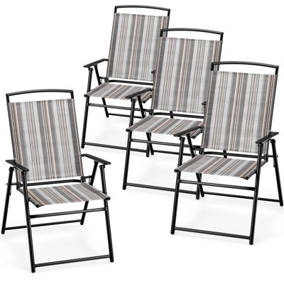 Tangkula Outdoor Folding Chairs Set of 2/4 Lightweight High Back Chairs w/ Armrests Heavy-Duty Metal Frame