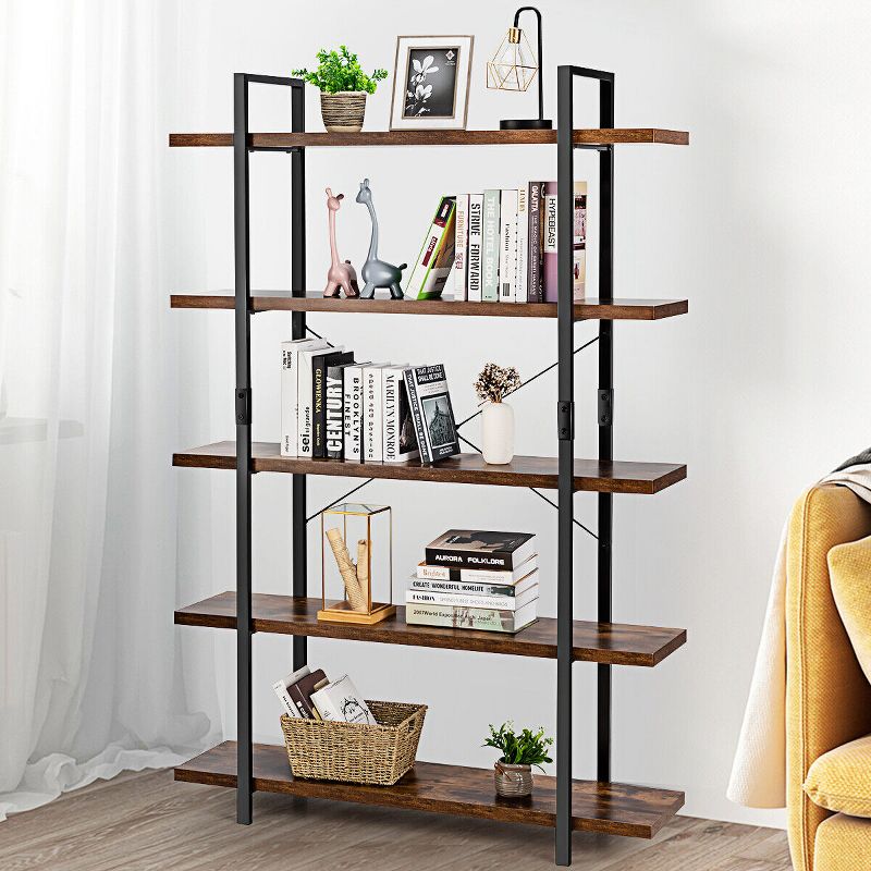 Tangkula 5-Tiers Modern Bookshelf Wooden and metal Bookcase Display Shelf Rack, 2 of 7