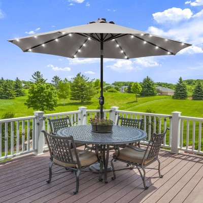 Sonkuki 9ft LED Round Outdoor Patio Market Umbrella w/Aluminum Pole and 8 Sturdy Ribs