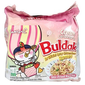 Buldak™, Stir-Fried Ramen, Spicy Chicken, Cream Carbonara, 5 Packs, 4.93 oz (140 g) Each - 1 of 3