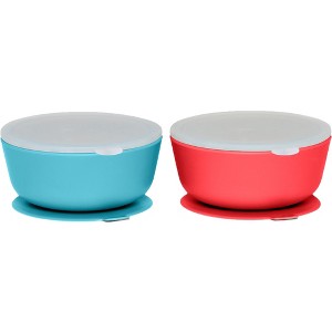 Weesprout Suction Bowls for Baby & Toddlers, 100% Silicone with Plastic Lid, 12 oz, Set of 2 - 1 of 4