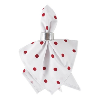 White and Red Polka Dot Cotton Napkins, Set of 4