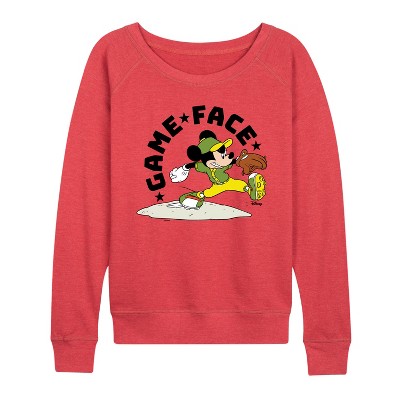 Women's - Disney - Game Face Baseball Lightweight French Terry Wide Neck Long Sleeve Graphic Shirt