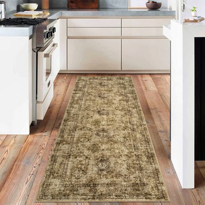 Vintage Oriental Rhombus Printed Rug- Retro Distressed Tone ,Low-Pile,Washable,Non-Slip,Rugs for Living Room,Bedroom, Kitchen