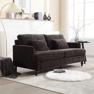 Mid Century Modern chenille Fabric Loveseat sofa, 2-Seat Upholstered Loveseat Sofa Modern Couch for Living Room,Reading (Black Chenille) - 1 of 1