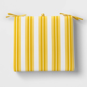 20"x18" Printed DuraSeason Fabric™ Sunrise Stripe Outdoor Chair Seat Cushion Yellow - Threshold™ - 1 of 4
