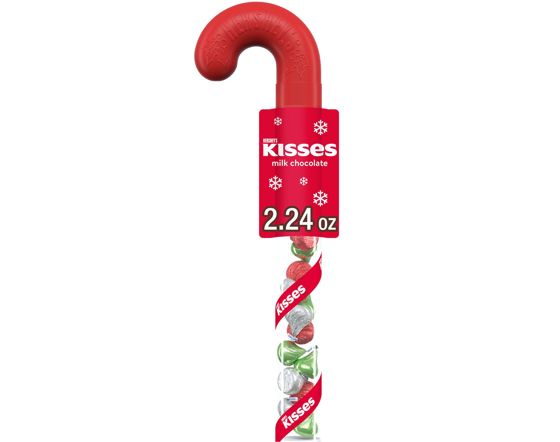 HERSHEY'S Kisses Milk Chocolate Filled Plastic Cane Christmas Candy - 2.24oz