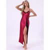 INSPIRE CHIC Women's Long Satin Slit Slip Lingerie V Veck Lace Trim Silky Chemise Long Nightgown - 3 of 4