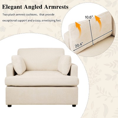 Beige Barrel Accent Chair with Wood Frame and Cushions