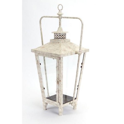 Melrose 23" Distressed Rustic White Spackled Indoor/Outdoor Candle Holder Lantern