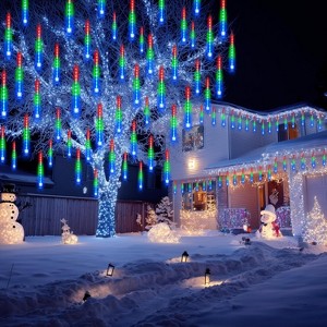 Joyfy Christmas Tubes Lights, 192 LED 8 Tubes Meteor Light, Snowfall Icicle Cascading Rain Light for Xmas Tree Party Holiday Decorations - 1 of 4