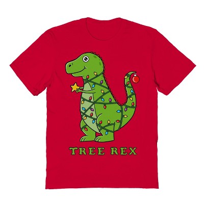 Rerun Island Men's Dinosaur Christmas Short Sleeve Graphic Cotton T-Shirt