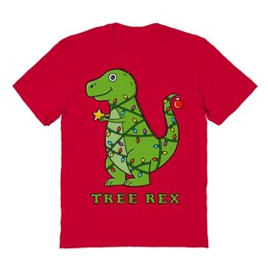Rerun Island Men's Dinosaur Christmas Short Sleeve Graphic Cotton T-Shirt - 1 of 1