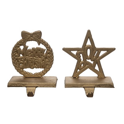 Transpac Metal 5.91 in. Gold Christmas Merry/Joy Stocking Hanger Set of 2