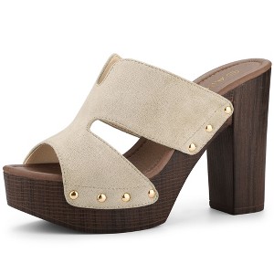 Allegra K Women's Faux Suede Peep Toe Platform Block Heel Slides Sandals - 1 of 4