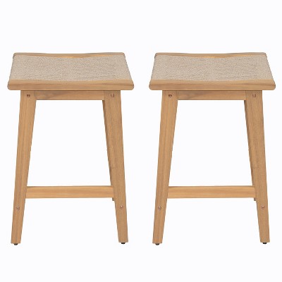 Christopher Knight Home Karyl Outdoor 26" Acacia Wood Counter Stools with Rope Woven Seat (Set of 2)