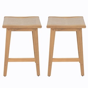 Christopher Knight Home Karyl Outdoor 26" Acacia Wood Counter Stools with Rope Woven Seat (Set of 2) - 1 of 4