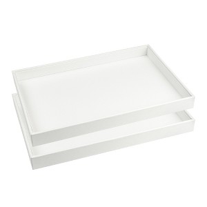 Unique Bargains Stackable PU Leather White Jewelry Organizer Trays with Removable Dividers Set of 2 - 1 of 4