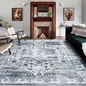 Non-Slip Machine Washable 2x3 Vintage Print Area Rug, Distressed Low Pile Entryway Doormat for Kitchen Bathroom Bedroom, Taupe - 1 of 4