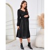 Maternity Velvet Dress Long Sleeve V Neck Smocked Waisted Baby Shower Midi Dress Photoshoot - 4 of 4