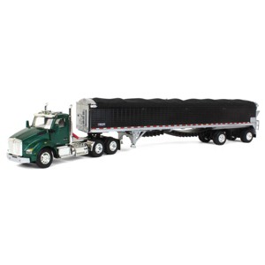 First Gear DCP 1/64 Green Kenworth T880 w/ Black Wilson Patriot Spread-Axle Belt Trailer, 60-1363 - 1 of 4