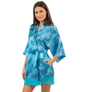 Ashford & Brooks Women's Satin Lace Short Duster Robe - 1 of 4