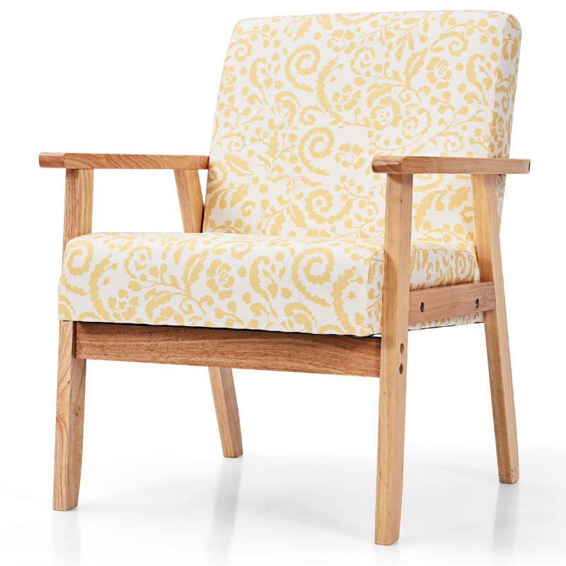 Tangkula Accent Armchair Fabric Upholstered Lounge Chair with Wooden Legs Grey/Navy/Yellow, 1 of 7