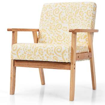 Tangkula Accent Armchair Fabric Upholstered Lounge Chair with Wooden Legs Grey/Navy/Yellow