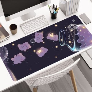 2pc Large Gaming Mousepad Starry Glass Bear Design Anti-Slip Natural Rubber HD Keyboard Pad Desk Mat for Office and Home Use - 1 of 4