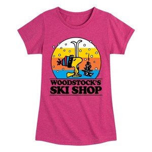 Girls' - Peanuts - Woodstocks Ski Shop Fitted Short Sleeve Graphic T-Shirt - 1 of 4