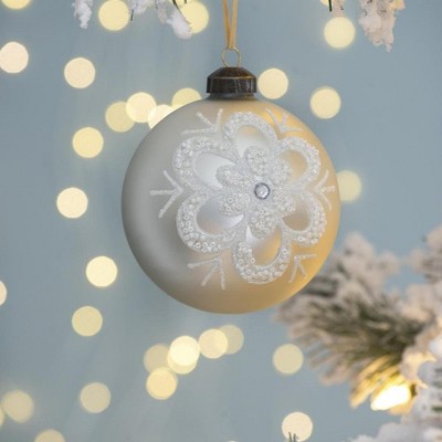 NAYSAYE Party Decoration and Accessories Glass Christmas Ball Ornaments Set of 6 for Christmas Tree Decors, White, 3.9"*3.9"*0.09"