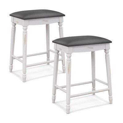 Tangkula 24" Bar Stool Set of 2 w/ Padded Seat Cushions Rubber Wood Legs Upholstered