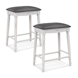 Tangkula 24" Bar Stool Set of 2 w/ Padded Seat Cushions Rubber Wood Legs Upholstered - 1 of 4