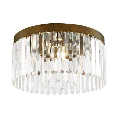 Hand Painted Bronze 5-Light Flush Mount with Crystal Shade