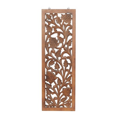 Traditional Wood Floral Decorative Wall Mirror Brown - Olivia & May