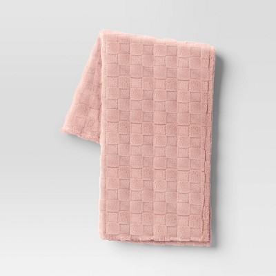 Image of Checkerboard Jacquard Plush Throw Blanket Blush - Room Essentials™: Sensory Friendly, Midweight, 50x60"