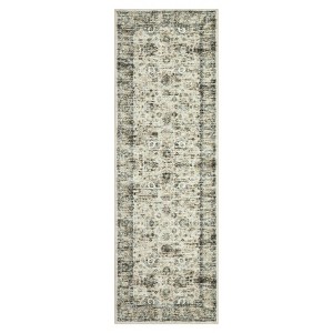 2 x 6 ft Polyester Imitation  Beige Blue Rectangular Hallway Bathroom Entryway Kitchen Office Foldable Flower Printed  Washable Area R - 1 of 4