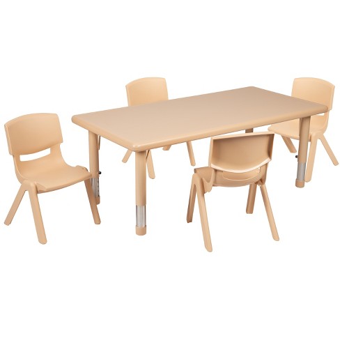 Qaba Kids Table And Chair Set With 4 Chairs, Adjustable Height