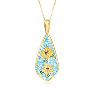 Ross-Simons Mother-Of-Pearl and Multicolored Enamel Sunflower Mosaic Pendant Necklace in 18kt Gold Over Sterling Size 18 - 1 of 3