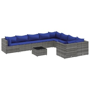 vidaXL Patio Sofa Set with Cushions Lounge Setting Outdoor Furniture Poly Rattan - Gray and Blue 4x Corner 5x Middle Table - 1 of 4