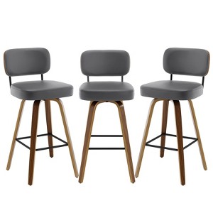 Bekrvio 26"/29” Swivel Bar Stools Set of 3, Upholstered Faux Leather Barstools with Back, Bar Chairs Island Stools for Kitchen Counter - 1 of 4