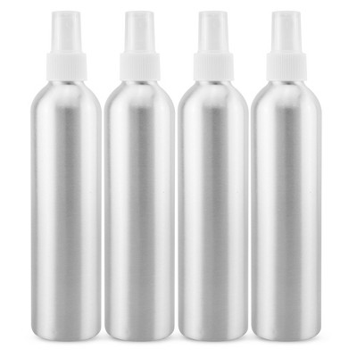 Cornucopia 8oz Aluminum Fine Mist Spray Bottles with Atomizers, 4pk; Metal Spritzer Bottles w/ White Caps for Aromatherapy, Personal Care