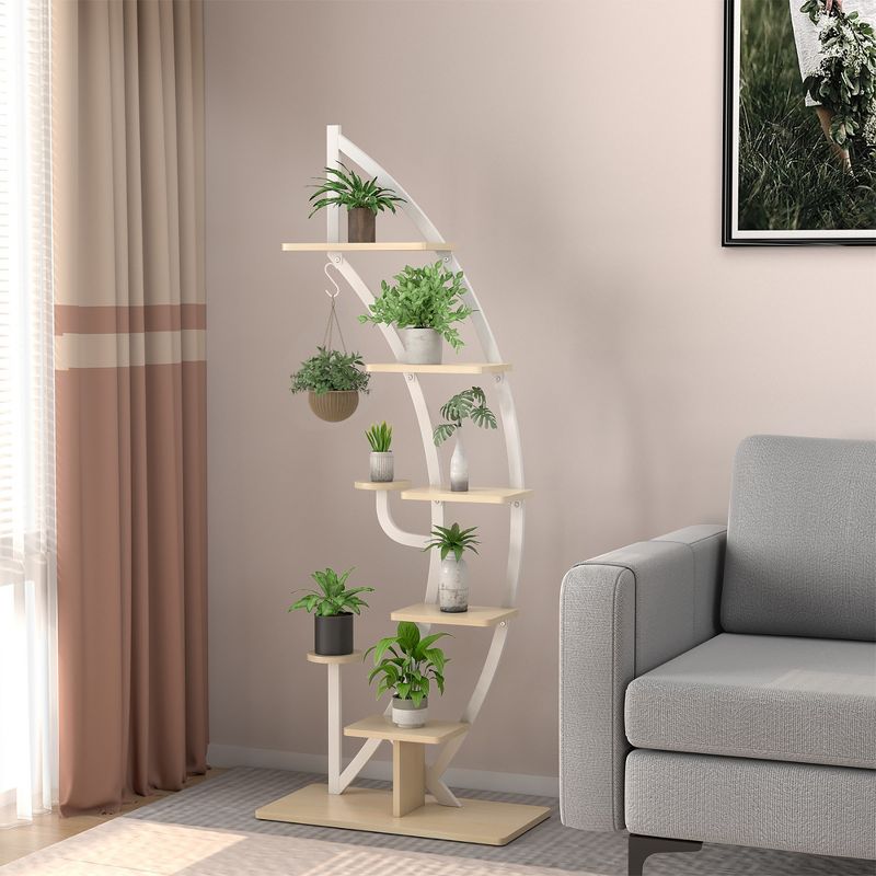 Costway 6 Tier Potted Metal Plant Stand Rack Curved Stand Holder Display Shelf with Hook, 4 of 11