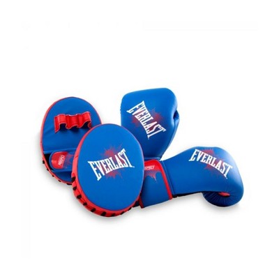 Everlast Prospect Youth Training Kit with Kickboxing Punching 8 Ounce Boxing Gloves and Mitts, Blue