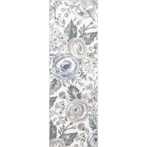Swan Floral Scroll Non-Slip Machine Washable Indoor Area Rug or Runner main image 1