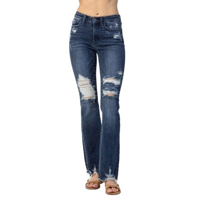 Women's MID RISE CONTRAST DESTROY SLIM BOOTCUT JEAN - Judy Blue 14W