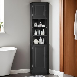 67"Tall Narrow Corner Cabinet for Bathroom, Multi-Functional Storage Cabinet with Doors and Shelves - Leovsnove - 1 of 4