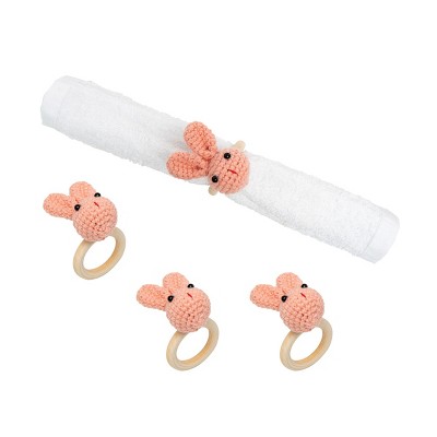 C&F Home Easter Pink Knitted Bunny Rabbit Napkin Rings, Set of 4