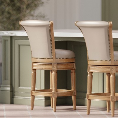 Weathered Oak Swivel Counter Stool with Vegan Leather Upholstery